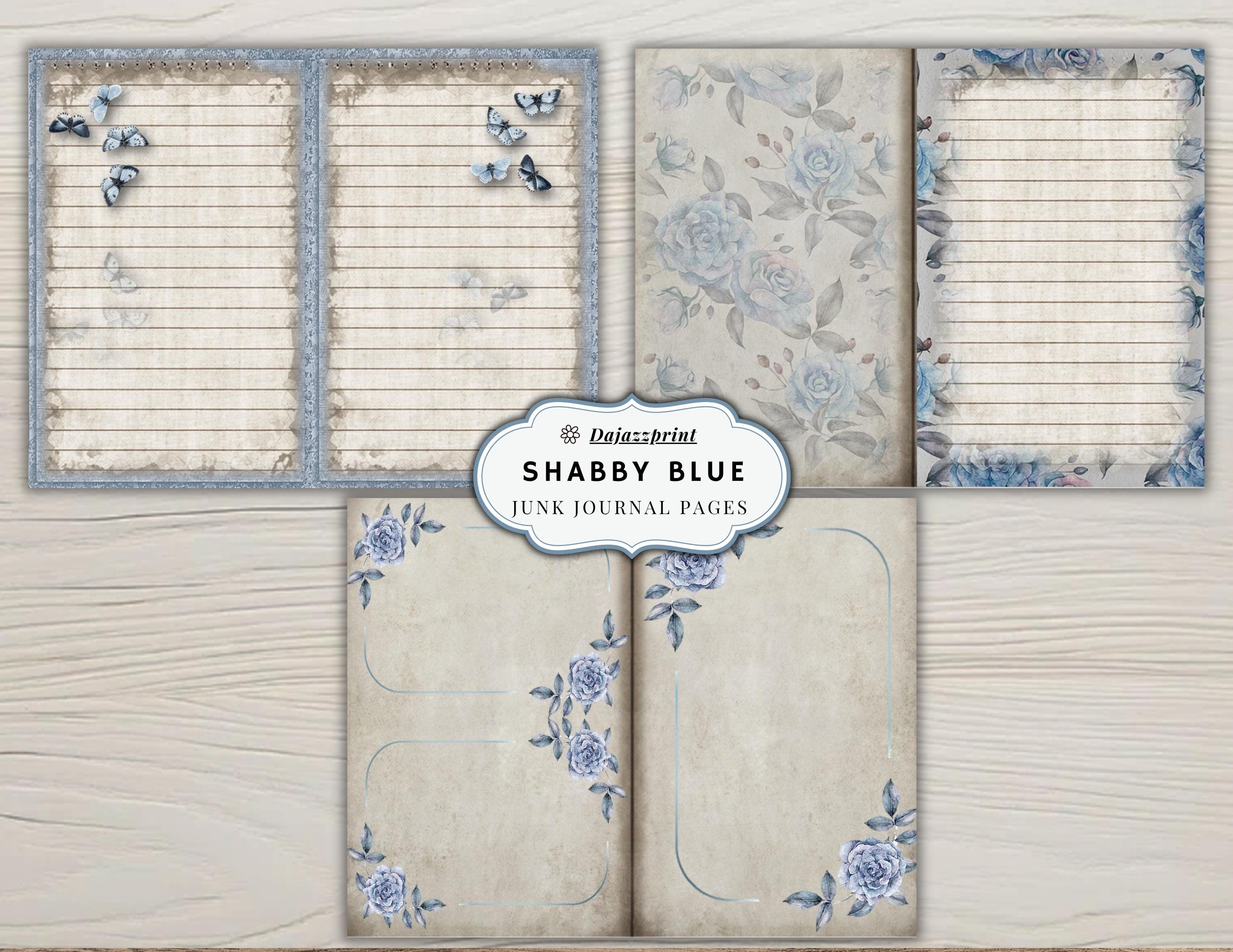Shabby Blue Junk Journal Kit | Printable Vintage Papers, Floral ...