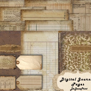 Vintage Ledger Pages, Digital Antique, Printable Vintage Ephemera, Old Junk Journal Pages, Handwritten scrapbook