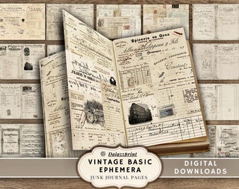 Digital Junk Journal, Old Ledgers, Antique Script, Scrap Pack, handwriting, Neutral, Basic Essentials, printable, vintage, Digital downloads