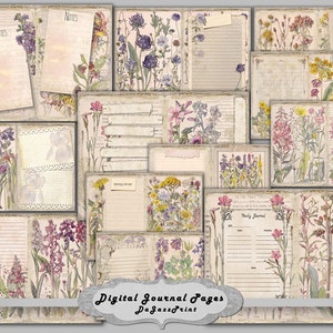 Junk Journal, Digital Download, Printable, Botanical Wildflowers, Scrapbook Papers, Collage Sheets, Vintage, Journal Pages, Floral Journal