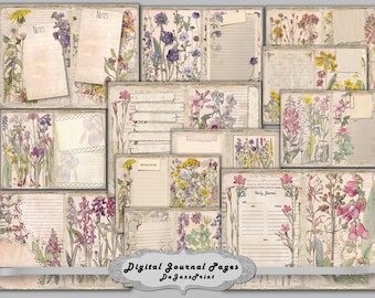 Junk Journal, Digital Download, Printable, Botanical Wildflowers, Scrapbook Papers, Collage Sheets, Vintage, Journal Pages, Floral Journal