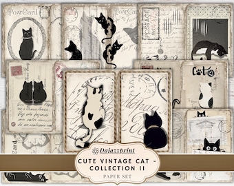 Vintage Cat Junk Journal Papers | Cute Printable Kit for Collage, Craft, Scrapbooking & Journals