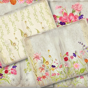 Wildflowers Junk Journal Pages, Botanical Journal Printable Papers, Vintage Journal Pages, Digital Downloads, Floral Collage, Scrapbook