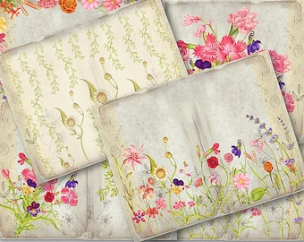 Wildflowers Junk Journal Pages, Botanical Journal Printable Papers, Vintage Journal Pages, Digital Downloads, Floral Collage, Scrapbook