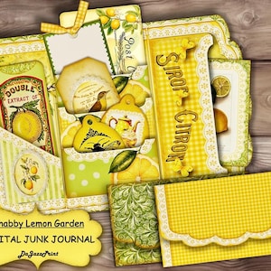 Digital Junk Journal Folio, Shabby Yellow,  Lemon Garden, Vintage Folio, Digital Download, Printable Junk Journal