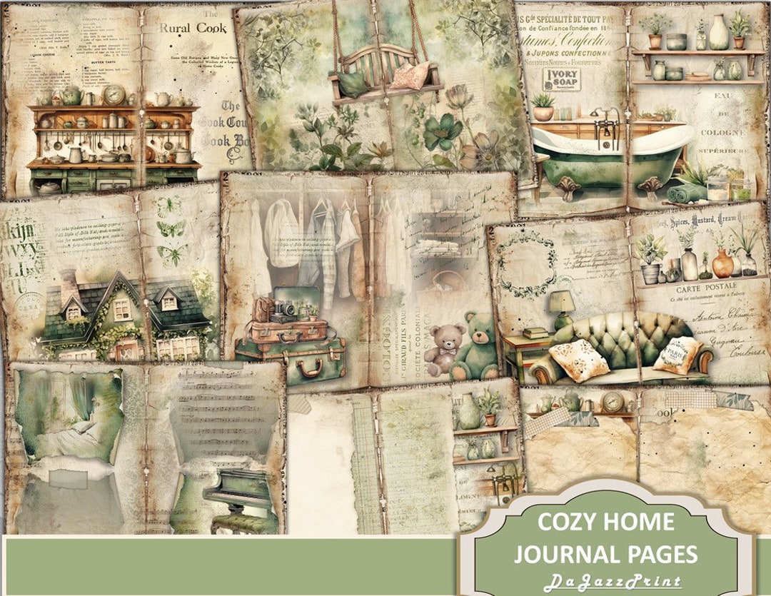 Junk Journal, Green, Diary, Shabby, Vintage, Cottage, Home, Scrapbook ...