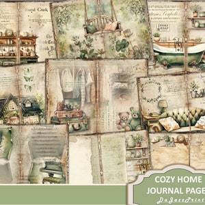 Junk Journal, Green, Diary, Shabby, Vintage, Cottage, Home, Scrapbook, Printable, Digital Download