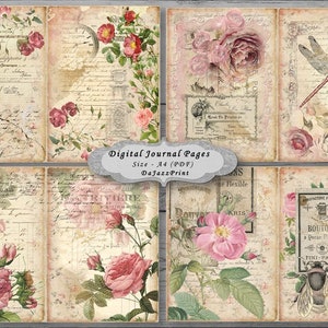 Junk Journal, Digital Download, Printable, Shabby Chic, Roses, Papers ...