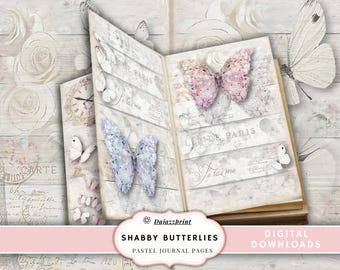 Junk Journal, Digital Download, Printable, Shabby, Pastel, Papers, Collage Sheets, Vintage, Journal Pages, Scrapbook, Blank, Lined pages