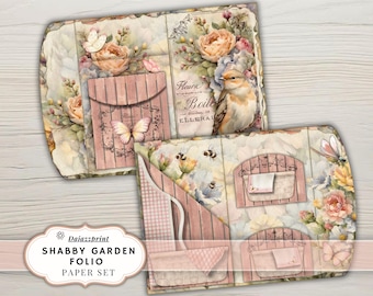 Shabby Garden Folio Journal Kit, Vintage Floral Junk Journal Pages, Printable Ephemera, Cottagecore Paper Pack,  Botanical Scrapbook