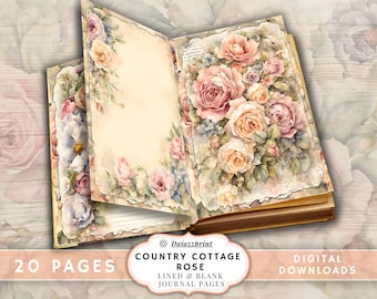 Country Cottage Rose Lined & Blank Journal Pages | Vintage Floral Printable Paper Set | Shabby Chic Writing Paper | Junk Journal Kit