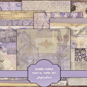 Purple Paper Pack, Printable Papers, Lavender, Digital Junk Journal, Botanical Junk Journal, Junk Journal Kit, Backing Papers, Vintage Paper