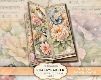 Shabby Garden Tall Junk Journal Pages | Vintage Floral Ephemera Kit | Printable Junk Journal Kit | Antique Botanical Papers | Shabby Chic