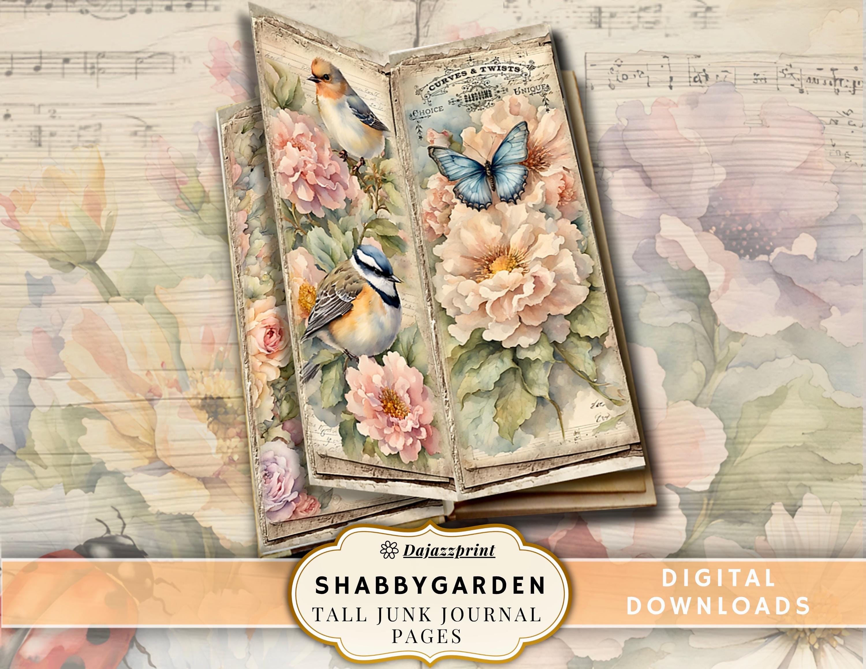 Shabby Garden Tall Junk Journal Pages | Vintage Floral Ephemera Kit ...