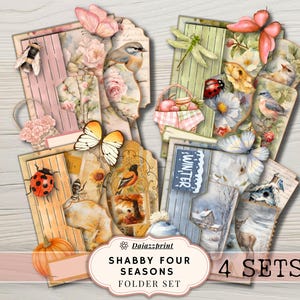 Shabby Four Seasons Garden Folder Set Printable | Vintage Junk Journal Folder Kit | Cottagecore Floral Ephemera | Digital Download