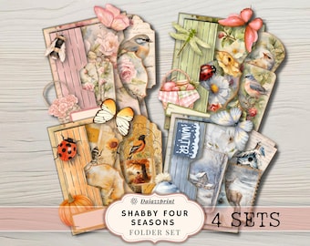 Shabby Four Seasons Garden Folder Set Printable | Vintage Junk Journal Folder Kit | Cottagecore Floral Ephemera | Digital Download