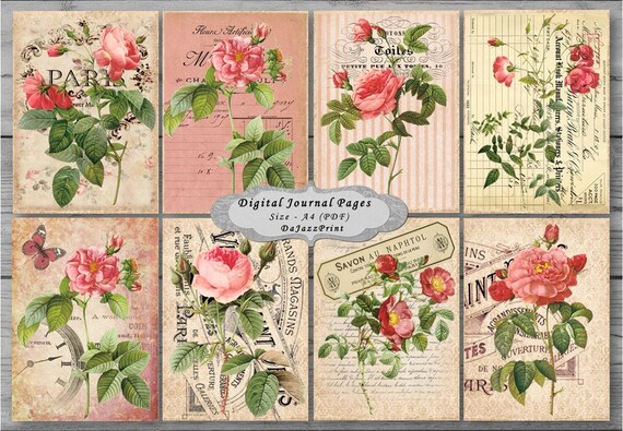 Junk Journal, Digital Download, Printable, Shabby Chic, Roses, Papers, Collage Sheets, Vintage, Journal Pages. - Etsy Junk Journal, Digital Download, Printable, Shabby Chic, Roses, Papers, Collage Sheets, Vintage, Journal Pages. - Etsy