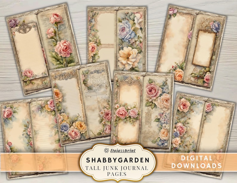 Shabby Garden Tall Junk Journal Pages | Vintage Floral Ephemera Kit ...