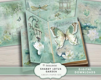 Junk Journal, Digital Download, Printable, Shabby, Pastel, Green, Papers, Collage Sheets, Vintage, Journal Pages, Scrapbook