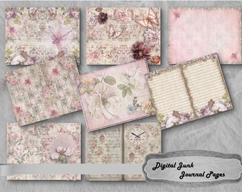 Junk Journal, Digital Download, Printable, Shabby Pink Papers, Pink Floral, Vintage, Journal Pages.
