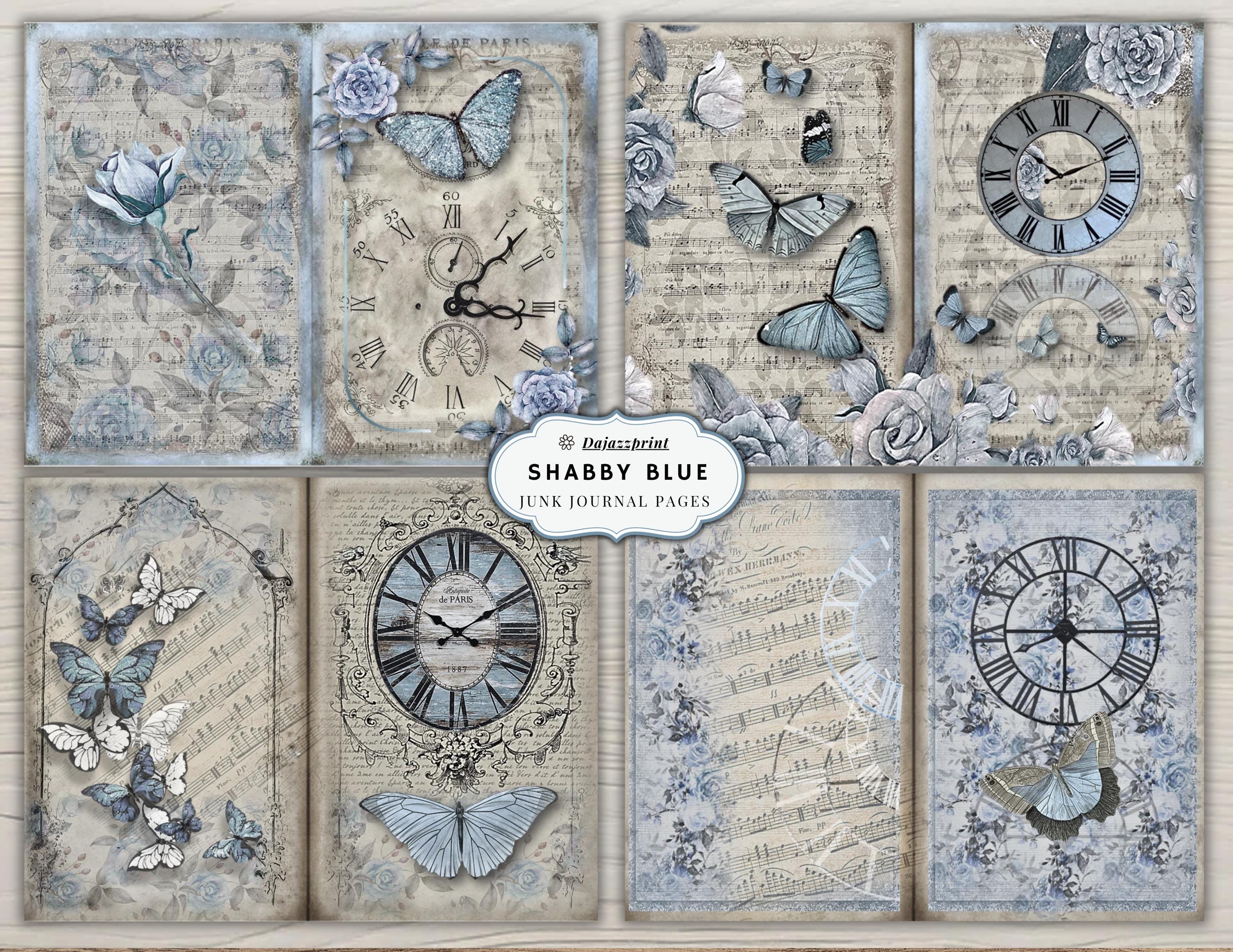 Shabby Blue Junk Journal Kit | Printable Vintage Papers, Floral ...