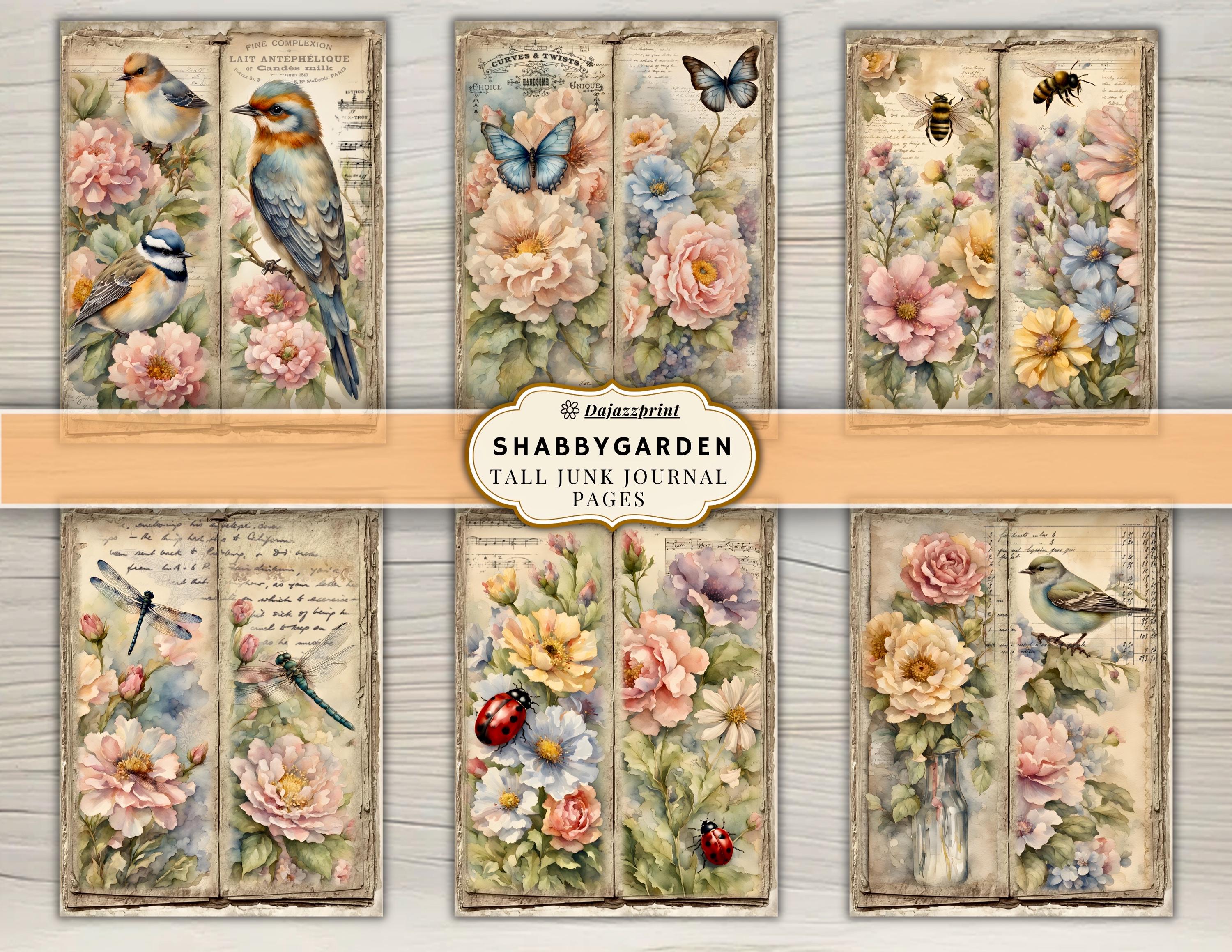 Shabby Garden Tall Junk Journal Pages | Vintage Floral Ephemera Kit ...