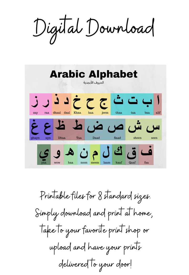 Kids Arabic Alphabet Printable | Arabic Nursery Decor | Digital Print ...