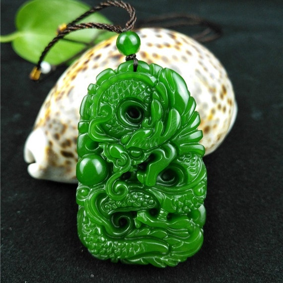 Natural Green Hetian Carved Jade Stone Dragon Pendant | Etsy