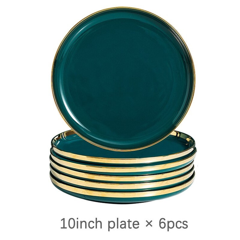 Ceramic Dinner Plates Dinnerware Set Dishes Luxury Green Etsy