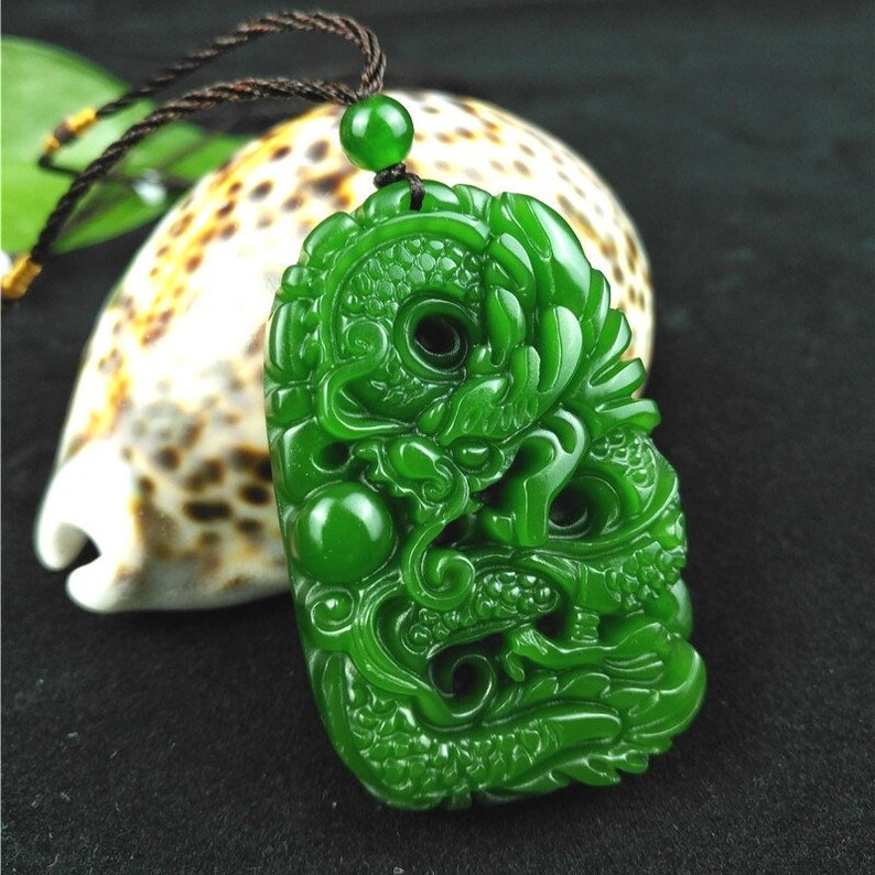 Natural Green Hetian Carved Jade Stone Dragon Pendant - Etsy