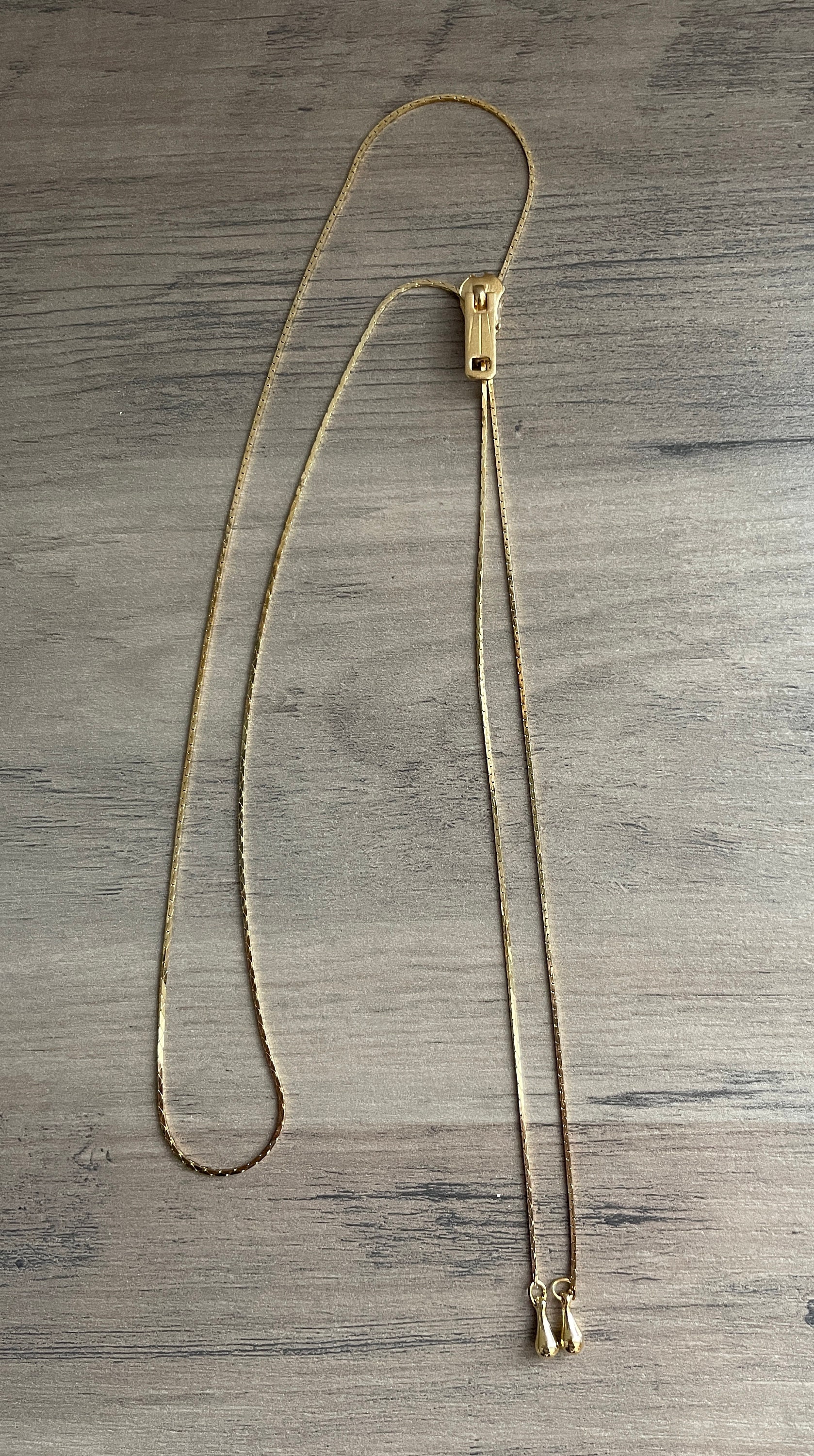 Vintage Zipper Slide Necklace Gold Tone Cobra Chain