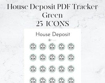 House Deposit Downpayment Tracker - printable. 25 Icons Green