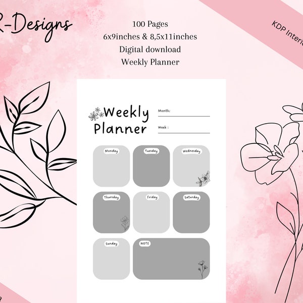 KDP Weekly Planner Paper With 100 Pages in 6x9 Inches and 8.5x11 Inches