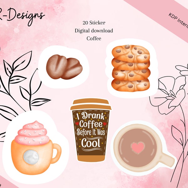 20 Digital Stickers with Coffee Design