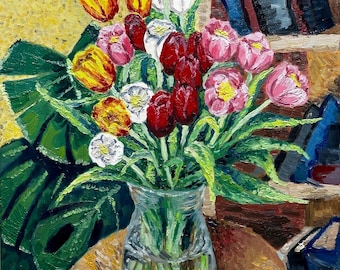 Mazzo di fiori Monstera Libreria Natura morta 20x16"