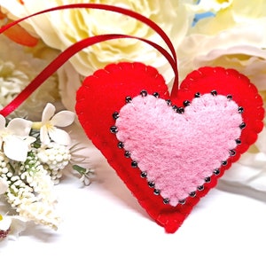 Felt heart ornament, Valentine&#39;s day or mother&#39;s day decor, Christmas tree decor and wedding love ornament
