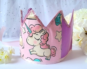 Corona de tela de unicornio rosa: disfraz de fiesta de cumpleaños para niñas