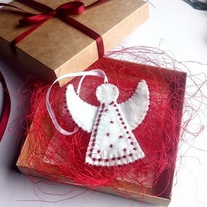 Felt white angel ornament in a gift box, Christmas angel home decoration or tree ornament