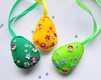 Adornos para árboles de Pascua, huevos de fieltro para decoración del hogar con flores primaverales, huevos de colores