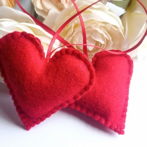 Felt red heart ornament, Valentine&#39;s day decor, Christmas tree decor, Wedding love ornament