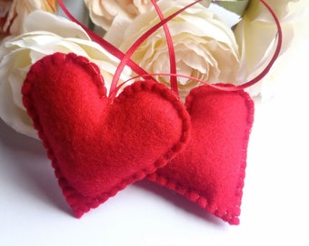 Felt red heart ornament, Valentine's day decor, Christmas tree decor, Wedding love ornament