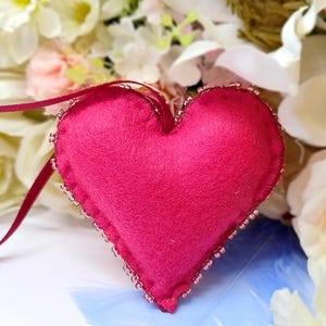 Pink heart décor from felt, Valentine&#39;s day ornament, Wedding love ornament