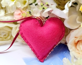 Decoración de corazón rosa de fieltro, adorno para San Valentín, adorno de amor para bodas.