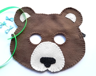 Máscara de oso para niños y adultos fabricada en fieltro suave.