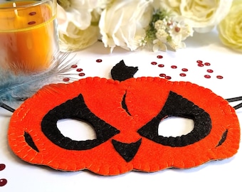 Máscara de calabaza enojada de Halloween: cubrebocas de fieltro para niños y adultos