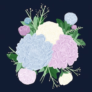 Le Bouquet || ファインアートプリント、植物の壁アート、牡丹のイラスト