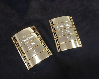 Xante Faceup Gold with an engraved message, bible, Galatians, shoe-tuning accessory, Metallace, shoegear, belief