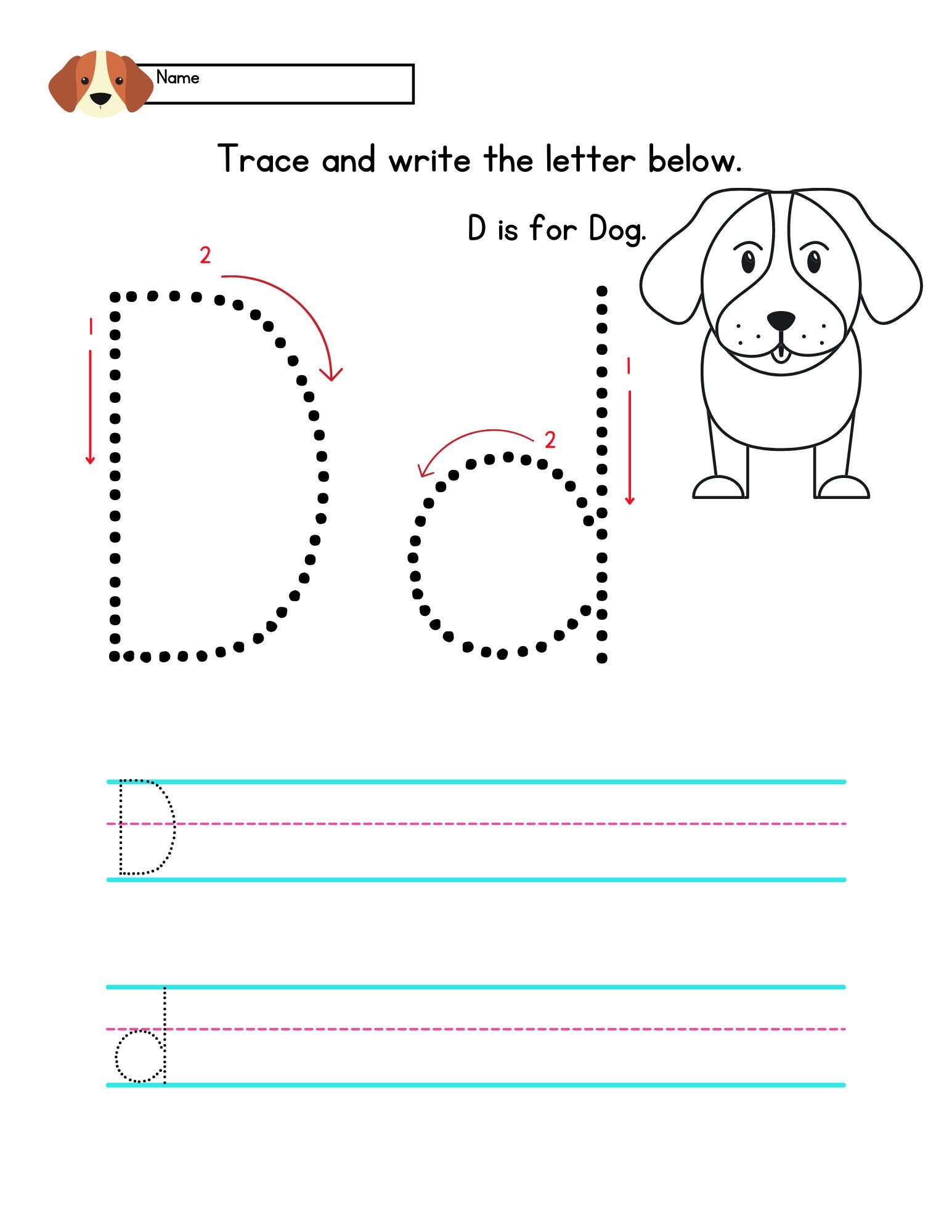 Trace The Letter Dd Worksheet Etsy