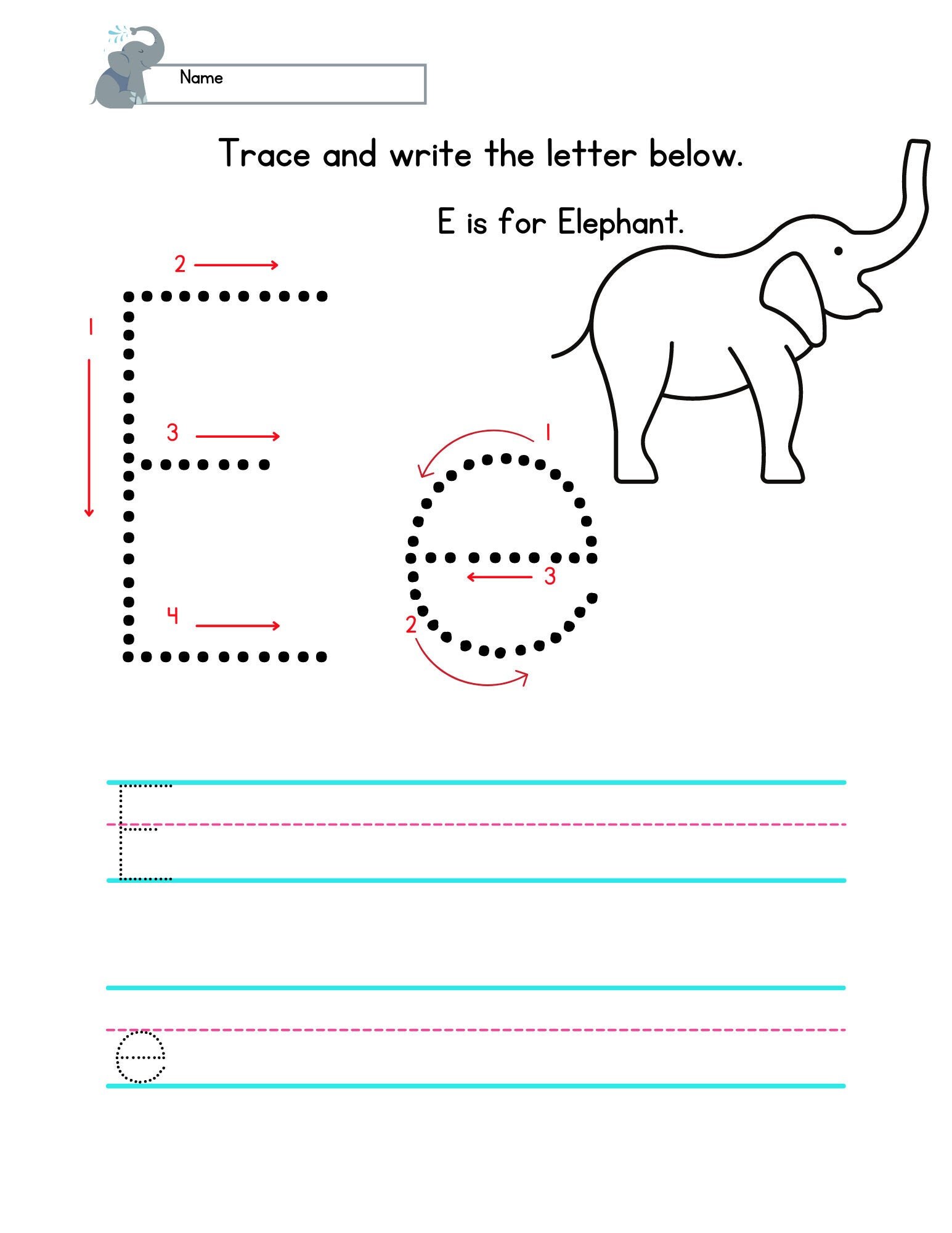 Trace The Letter Ee Worksheet Etsy