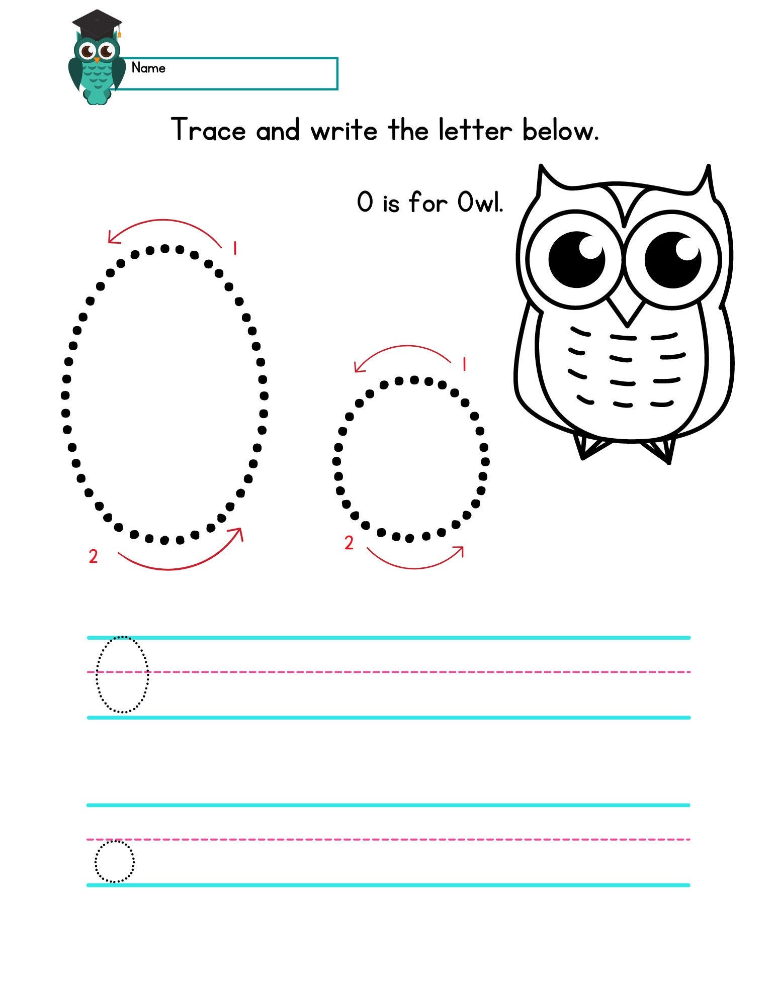 Trace The Letter Oo Worksheet Etsy
